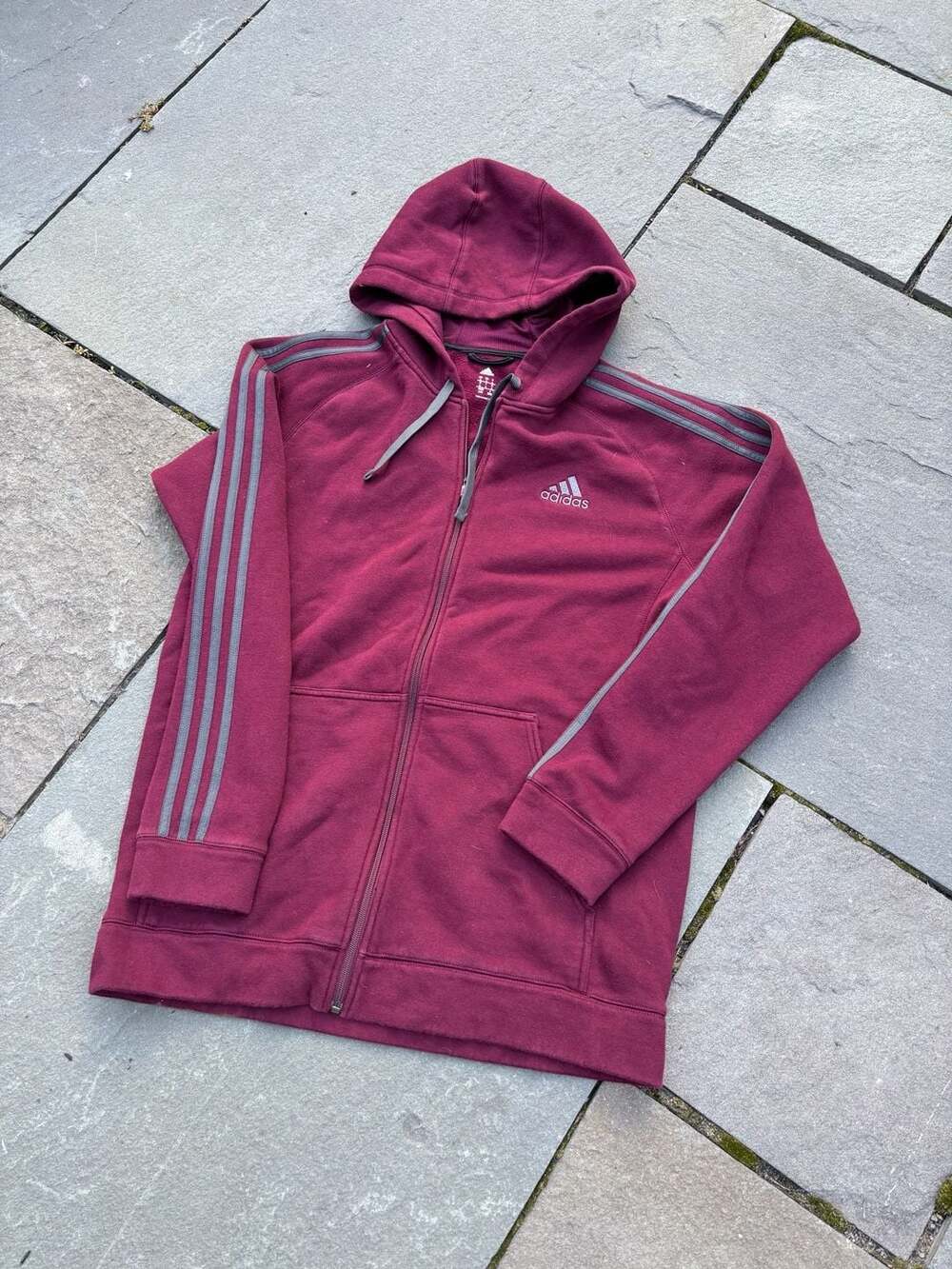 Adidas Full-Zip Hoodie Maroon Burgundy 3-Stripes